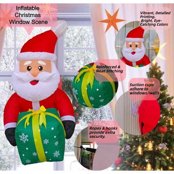 ⚡3.5FT Christmas Inflatable Window Santa with Green Gift Box Outdoor Decoration - Picture 6 of 6